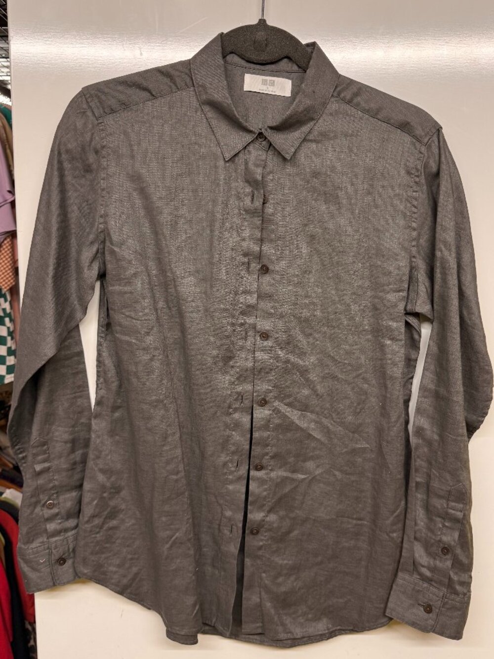 Uniqlo Premium Linen Long Sleeve Button Down Shirt - Grey - Size S